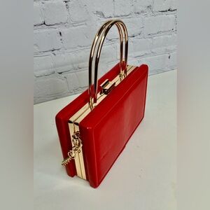 Urban Expressions Red Box Clutch Evening Bag Gold Handle & Chain Strap